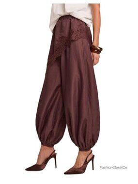 Women's Lace Balloon Casual Baggy Harem Pants High Waist Elastic Lantern Pants